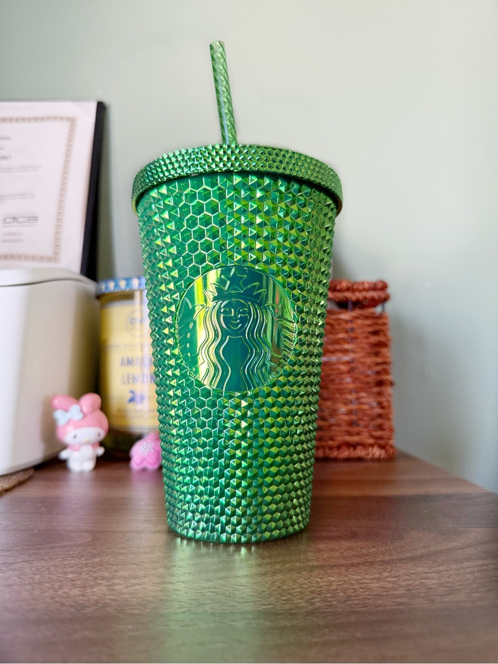 Starbucks Iridescent Green Studded Cold Cup with Straw